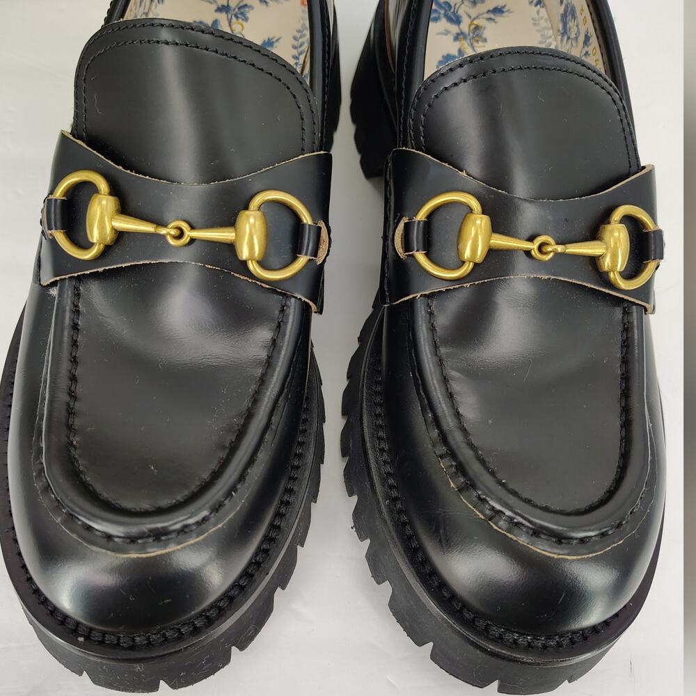 Gucci Harald Horsebit Platform Lug Loafers Bee Embroidery Size 38 - Picture 12 of 16